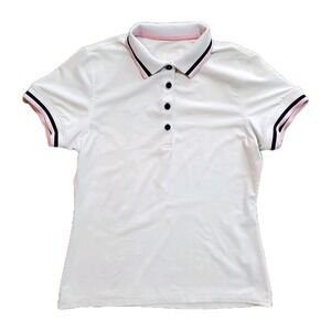 Peter Millar Women's Polo Shirt XS White Pink Blue Stripe Golf UPF 50+